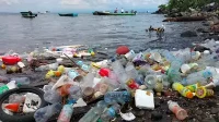 Sampah plastik di pesisir pantai Pusat Kota Ternate.(Foto Kieraha.com).