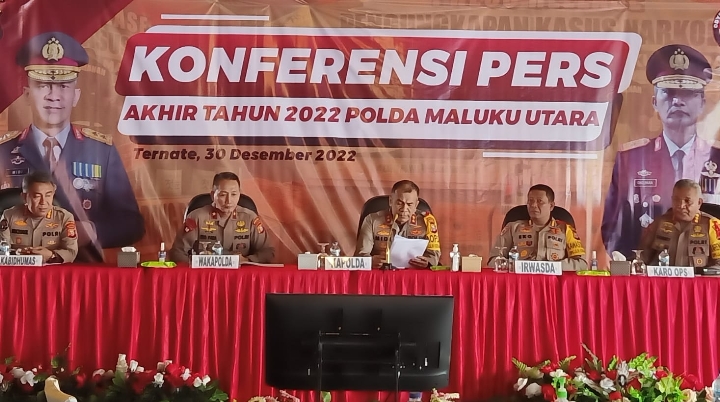 Konferensi Pers akhir tahun 2022 oleh Polda Maluku Utara, Jumat 30 Desember 2022.(Istimewa).