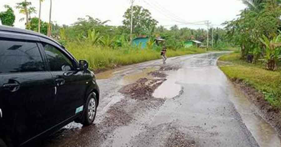 Salah satu akses ruas jalan di Kecamatan Morotai Timur yang rusak.(Foto Ul/beritadetik.id).