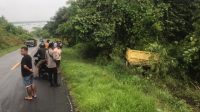 Kecelakaan tunggal Mobil Dum Truk di Jalan Trans Halmahera, Kecamatan Malifut, Kab. Halmahera Utara, Rabu 18 Januari 2023.(Foto Fransisko/beritadetik.id).
