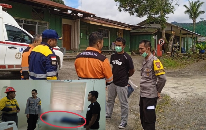 Pihak Polsek Malifut, Halmahera Utara saat menemui sejumlah karyawan PT. NHM untuk melakukan evakuasi jasad korban gantung diri di lingkungan Gosowong, Rabu 22 Februari 2023.(Foto : Ist/beritadetik.id).