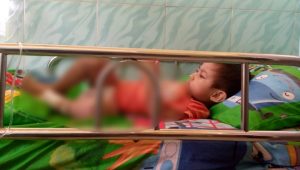 Nurul Fani Malan, Bocah berusia 4 Tahun Asal Desa Jalan Baru Kecamatan Jailolo terbaring kaku di RSUD Jailolo akibat penyakit yang dideritanya selama dua tahun.(Foto : Nia/beritadetik.id).