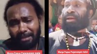 Tokoh masyarakat Papua (kanan) mengaku warganya mulai kelaparan, mereka menangis berharap pesawat datang bawa makanan. foto: Krisyanto Yen Oni (kiri). (YouTube/sumeks.co)